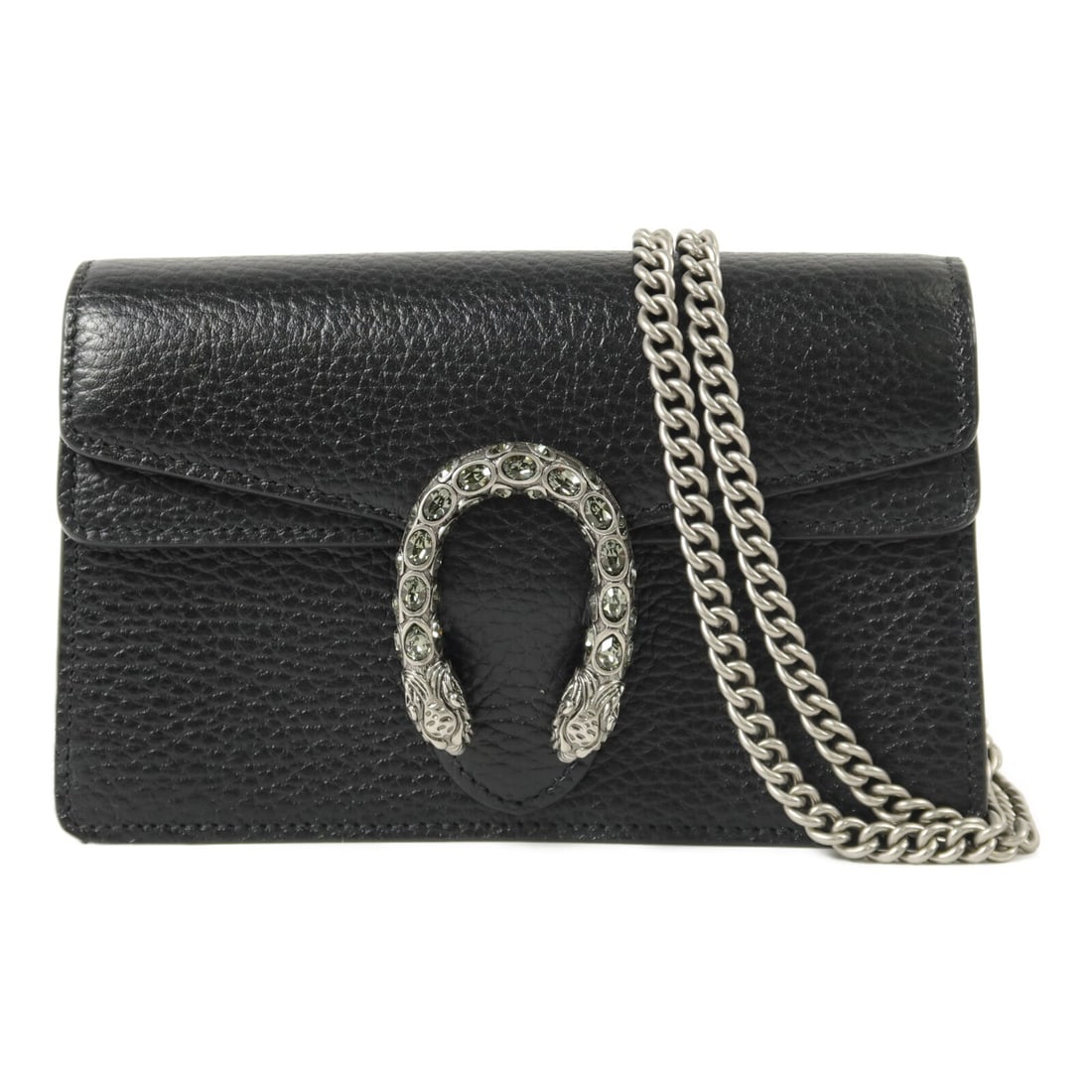 Gucci Dionysus Super Mini Shoulder Bag 476432 Black Calfskin: Gucci Dionysus Super Mini Shoulder Bag 476432 Black Calfskin Gucci Dionysus Super Mini chain shoulder bag in black calfskin leather. This women's shoulder bag features the GG Dionysus design and inclu