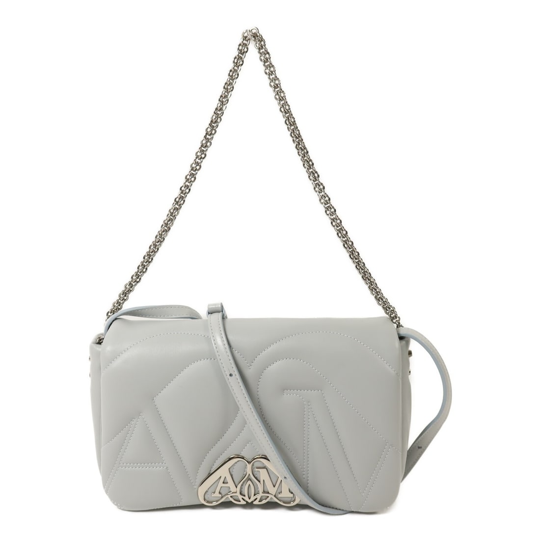 Alexander McQueen The Seal 527147 gray calfskin 2-way shoulder bag: Alexander McQueen The Seal 527147 gray calfskin 2-way shoulder bag 2-way shoulder bag in gray calfskin (cowhide) with a structured silhouette and silver-tone hardware. It features a magnetic pocket an