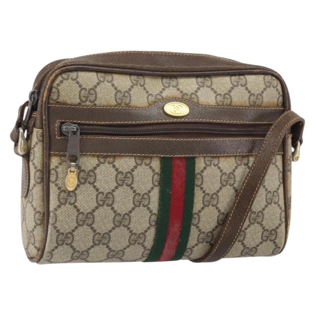 Gucci 010 378 GG Supreme Sherry Web Shoulder Bag Beige PVC: Gucci 010 378 GG Supreme Sherry Web Shoulder Bag Beige PVC Gucci GG Supreme Web Sherry Line shoulder bag in beige PVC leather and GG canvas. Made in Italy, this women's bag features an adjustable shou