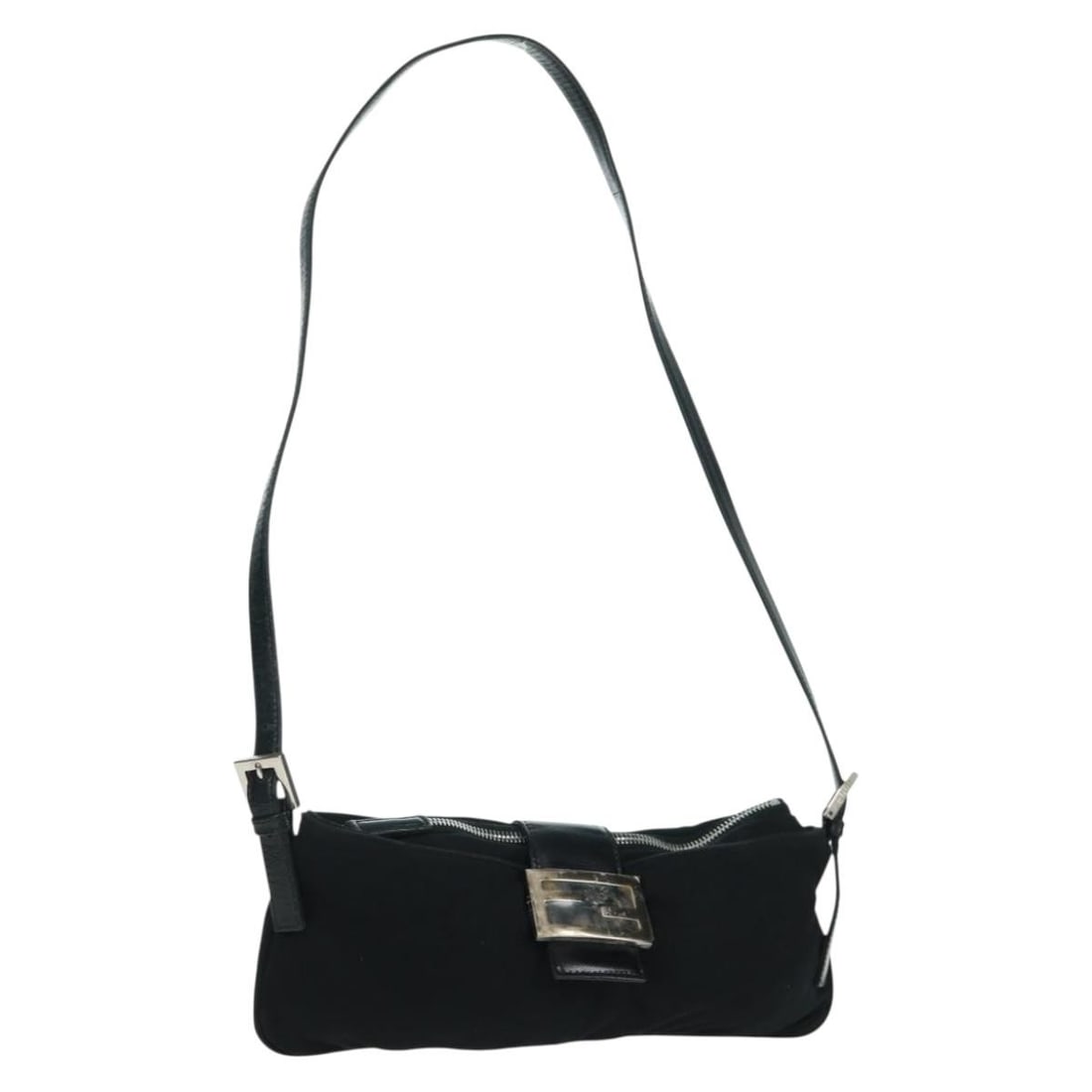 Black Nylon Shoulder Bag FENDI Mamma Baguette Silver Tone: Black Nylon Shoulder Bag FENDI Mamma Baguette Silver Tone Authentic FENDI Mamma Baguette shoulder bag in black nylon with silver-tone accents. This women's shoulder bag is made in Italy and includes o