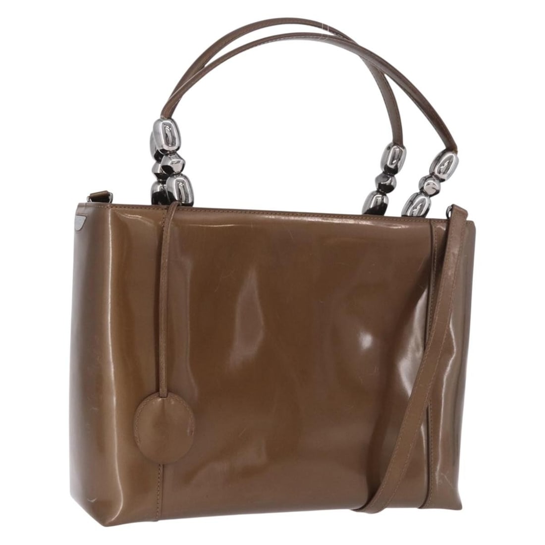 Christian Dior Maris 2 Way Tote Bag Patent Leather Bronze Silver: Christian Dior Maris 2 Way Tote Bag Patent Leather Bronze Silver Christian Dior Maris Pearl bag in patent leather, presented as a tote bag in bronze and silver. It comes with a shoulder strap, key, an
