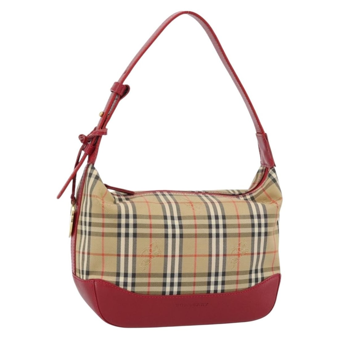 Burberry Nova Check Canvas Hand Bag Beige Gold Charm: Burberry Nova Check Canvas Hand Bag Beige Gold Charm Burberry Nova Check hand bag in beige canvas with gold-tone accents. Made in Italy, this bag includes a charm accessory and shows heavy use consist