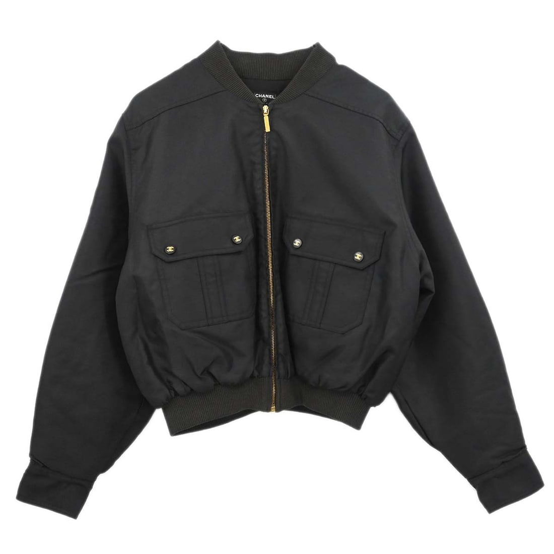 CHANEL Women Black Mid Length Zip Jacket Vintage: CHANEL Women Black Mid Length Zip Jacket Vintage Vintage Chanel zip-up jacket in black with a mid-length silhouette and long sleeves. This women's regular-fit jacket features a front zip closure with 