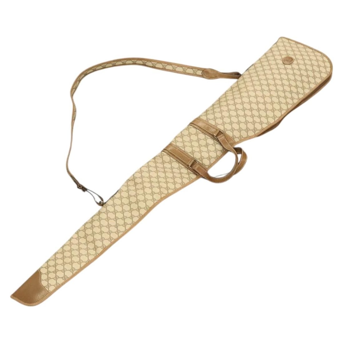 Gucci GG Supreme beige PVC caddie bag gunslip: Gucci GG Supreme beige PVC caddie bag gunslip Authentic Gucci GG Supreme gunslip caddie bag in beige PVC leather and GG canvas. Made in Italy, this heavily used piece shows visible wear throughout, in