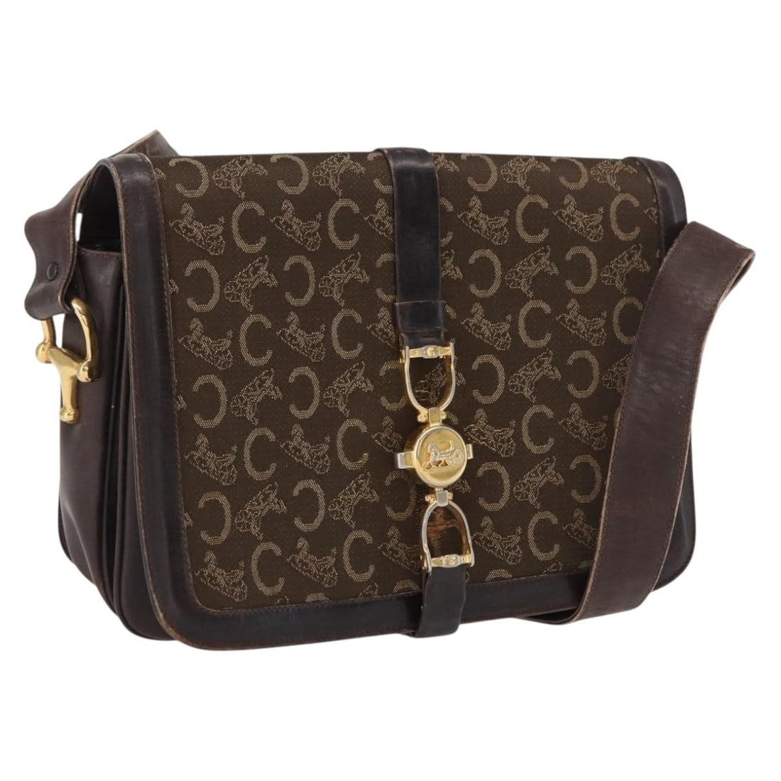 Celine Sulky Brown Canvas Shoulder Bag Gold Accents Italy (1 of 18)