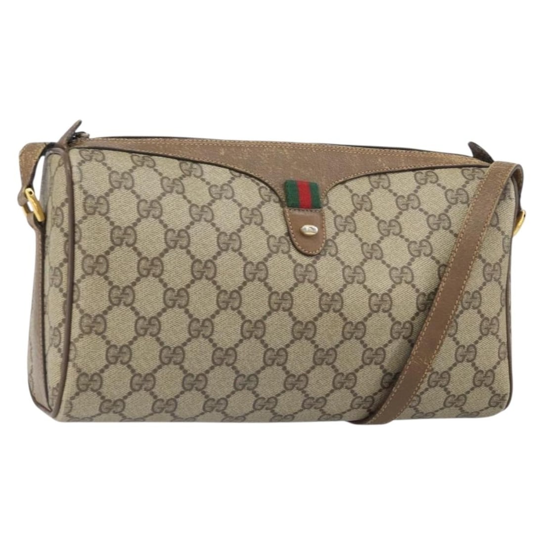 Gucci 89 02 017 GG Supreme Web Shoulder Bag Beige Gold PVC: Gucci 89 02 017 GG Supreme Web Shoulder Bag Beige Gold PVC Gucci GG Supreme Web Sherry Line shoulder bag in beige and gold PVC leather with GG canvas construction. Made in Italy, this women's bag feat