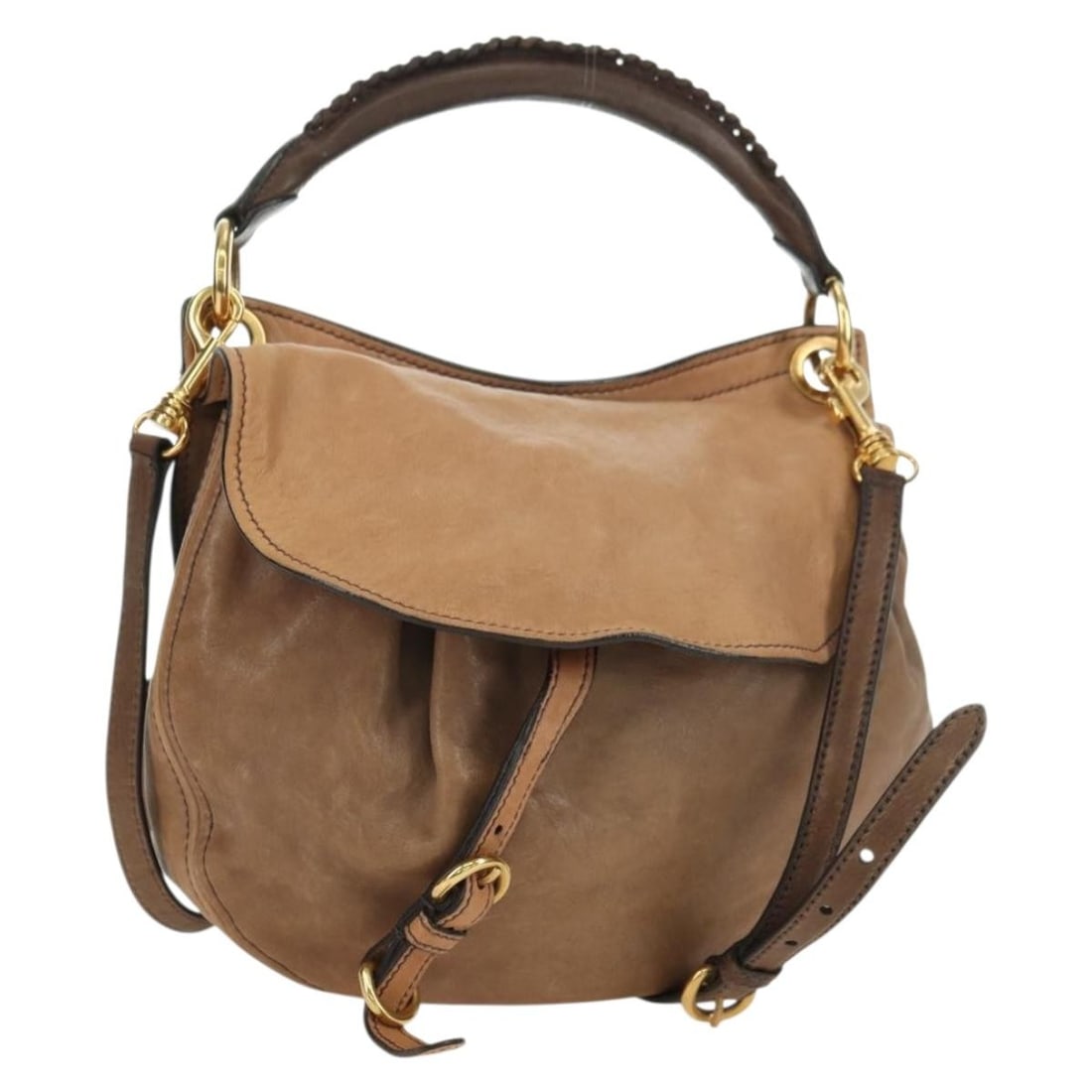 Miu Miu Brown Leather Shoulder Bag Gold Tone 177730A: Miu Miu Brown Leather Shoulder Bag Gold Tone 177730A Brown leather shoulder bag by Miu Miu with gold-tone accents. This women's bag is made in Italy and features a shoulder strap and handle for carryi