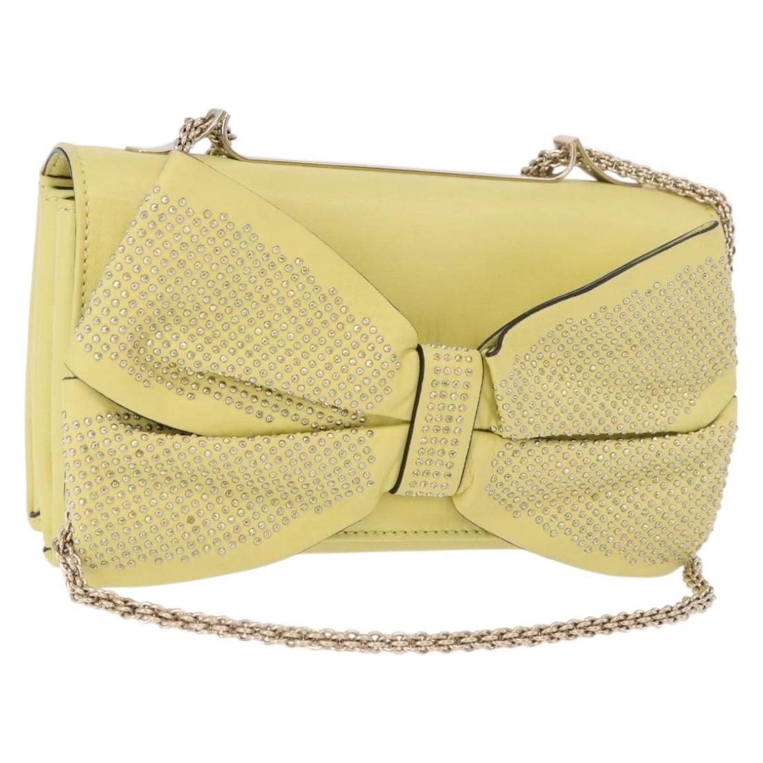 VALENTINO Leather Shoulder Bag Yellow Gold Chain Strap: VALENTINO Leather Shoulder Bag Yellow Gold Chain Strap Valentino shoulder bag crafted from leather in yellow/gold. Made in Italy, this women's bag measures approximately 24 cm wide, 15 cm high, and 5 