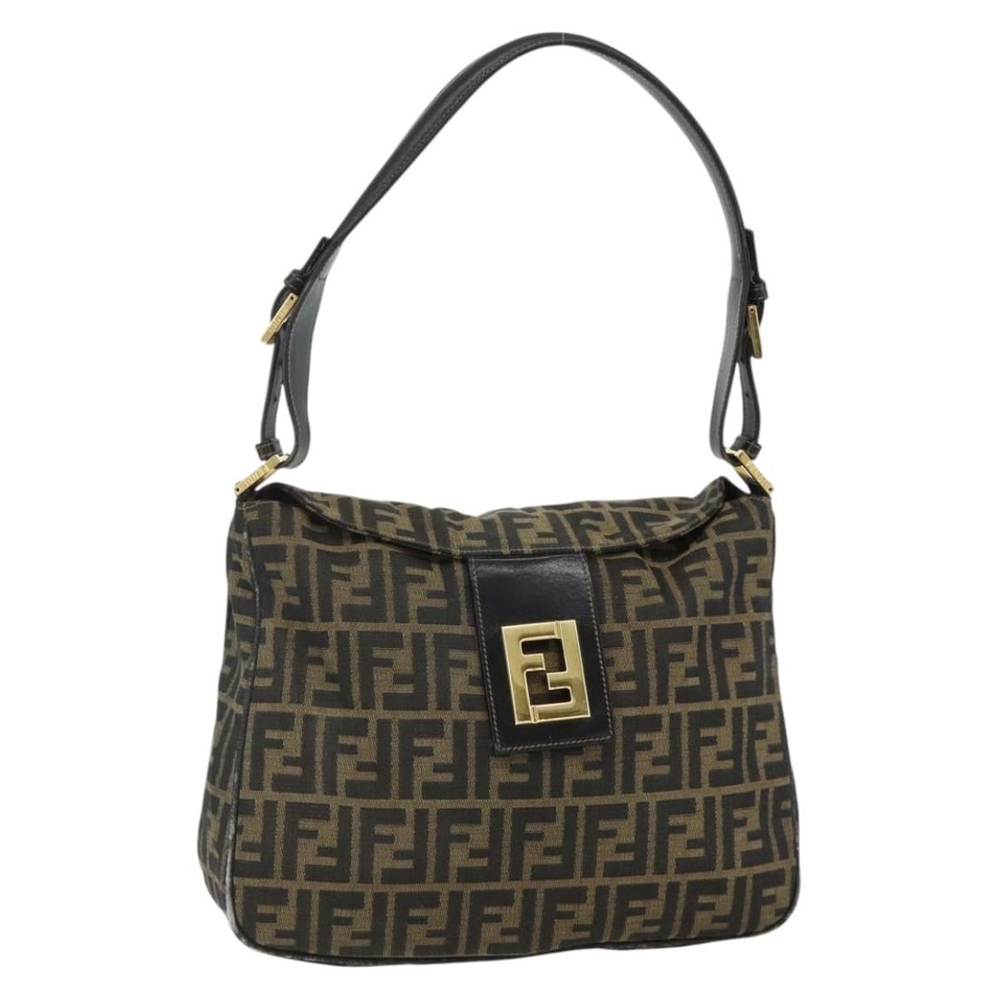 FENDI Zucca Canvas Shoulder Bag Brown Black Italy: FENDI Zucca Canvas Shoulder Bag Brown Black Italy Authentic Fendi shoulder bag in brown and black Zucca canvas. This women's bag is made in Italy and features a classic shoulder bag silhouette. Condit