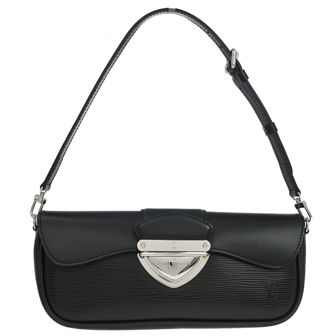 Louis Vuitton Pochette Montaigne Black Epi Leather Top Handle Bag M59292: Louis Vuitton Pochette Montaigne Black Epi Leather Top Handle Bag M59292 Vintage Louis Vuitton Pochette Montaigne handbag in black Epi leather with a top handle design and microfiber lining. This smal