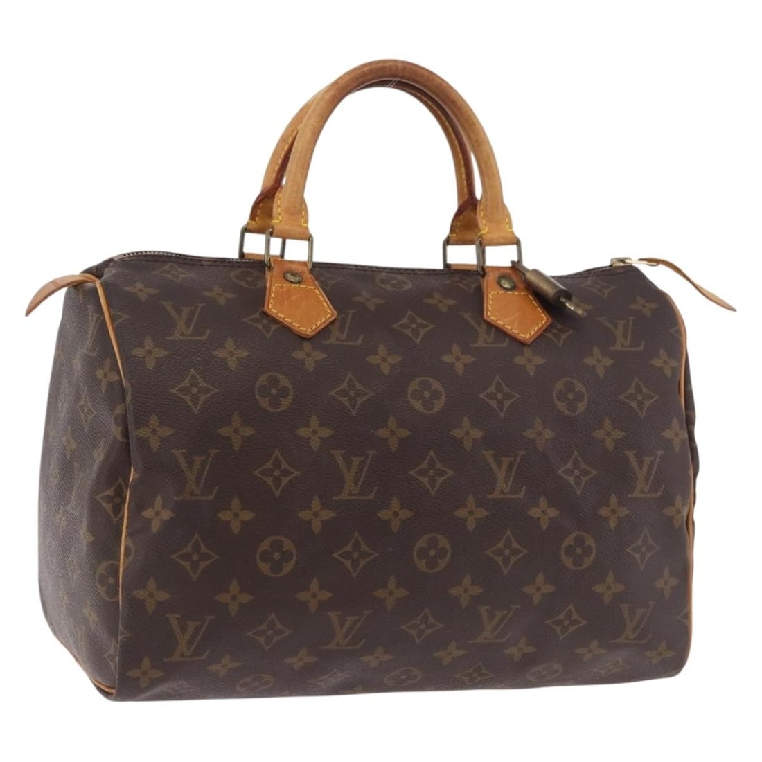 Louis Vuitton M41526 Speedy 30 Monogram Canvas Handbag: Louis Vuitton M41526 Speedy 30 Monogram Canvas Handbag Louis Vuitton Speedy 30 handbag in Monogram canvas. This women's bag was made in France and includes a padlock and one key. Condition is heavily 