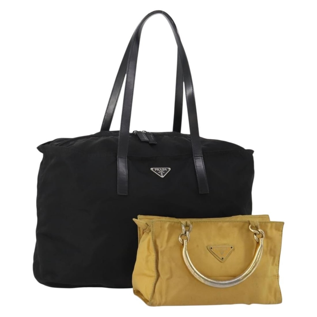 Set of 2 Prada nylon handbags black yellow Italy: Set of 2 Prada nylon handbags black yellow Italy Prada women's nylon handbag set in black and yellow, made in Italy. This special set sale includes only the items shown in the photo and does not inclu