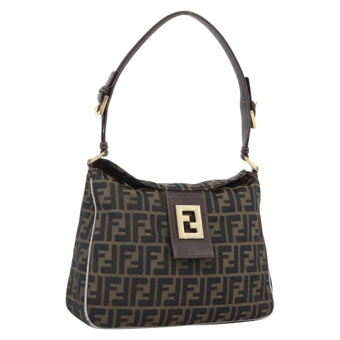 Fendi Zucca Canvas Womens Shoulder Bag Brown Black Italy: Fendi Zucca Canvas Womens Shoulder Bag Brown Black Italy Authentic FENDI shoulder bag in brown and black Zucca canvas. This women's bag is made in Italy and features a shoulder strap with an approxima