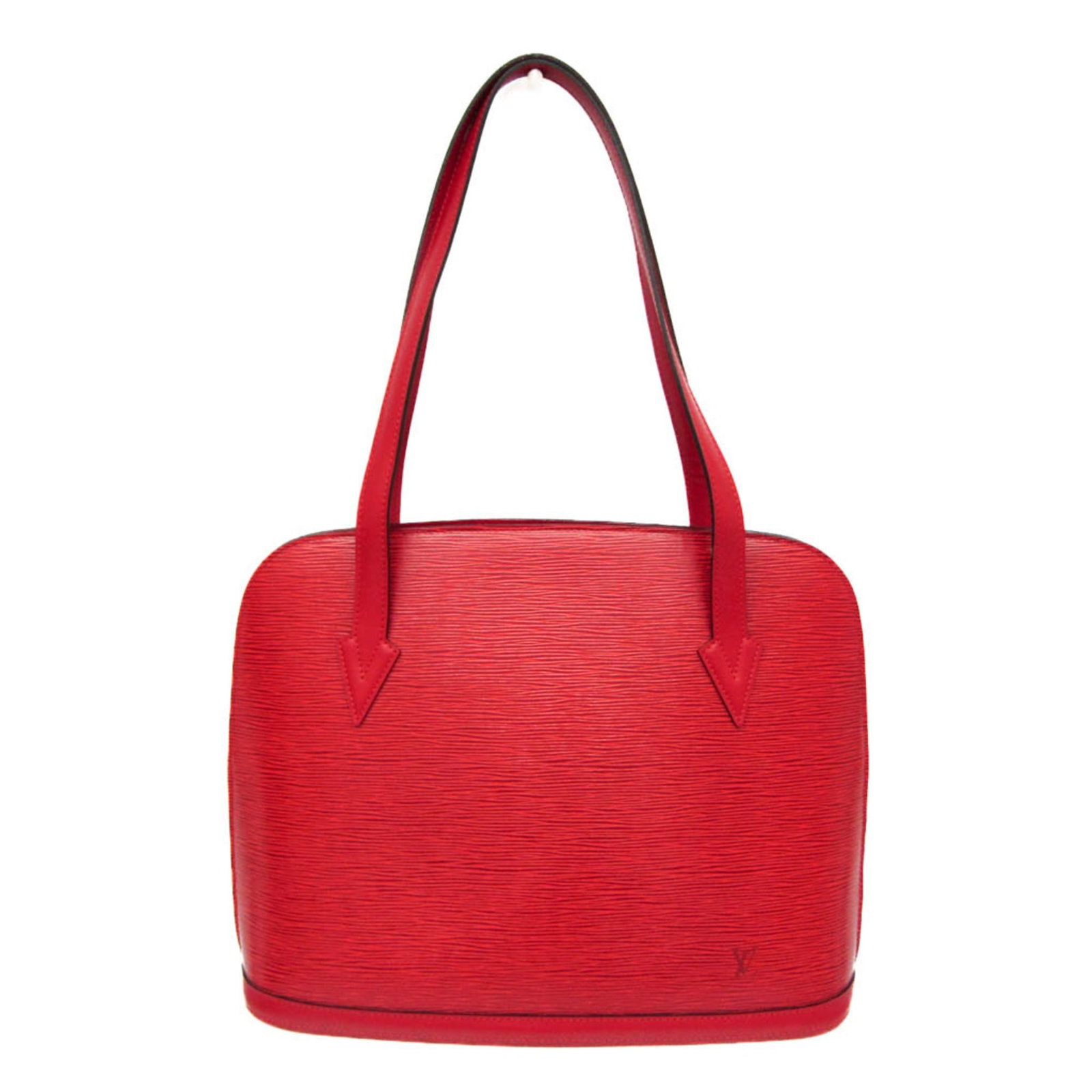 Louis Vuitton Lussac red Epi leather handbag: Louis Vuitton Lussac red Epi leather handbag This Louis Vuitton Lussac handbag is crafted from red Epi leather and designed for women. It features a spacious main compartment and is in very good condi