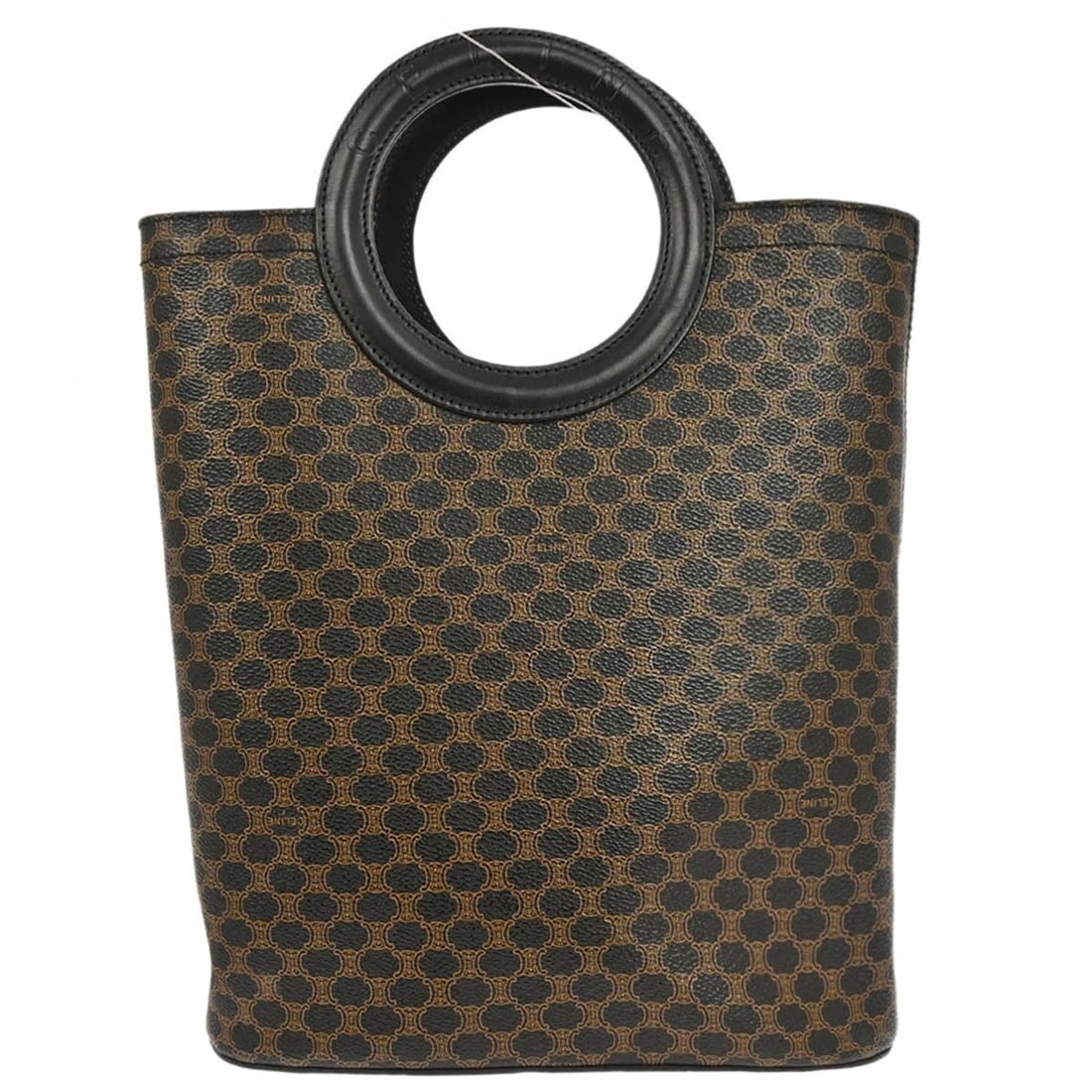 CELINE Macadam black tote bag leather and PVC Italy: CELINE Macadam black tote bag leather and PVC Italy Celine black Macadam tote handbag with double leather handles and a magnetic closure. This medium tote features a black exterior with logo accents, 