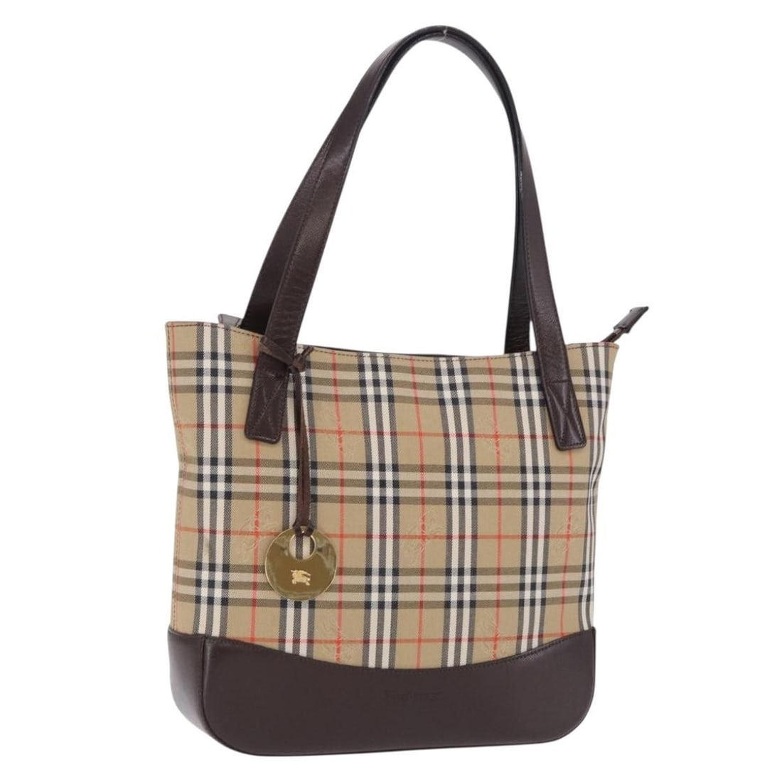 Burberry Nova Check Canvas Handbag Beige Gold Charm: Burberry Nova Check Canvas Handbag Beige Gold Charm Burberry Nova Check handbag in beige and gold canvas with charm accessory. This women's handbag is in AB very good condition, showing slight rubbing