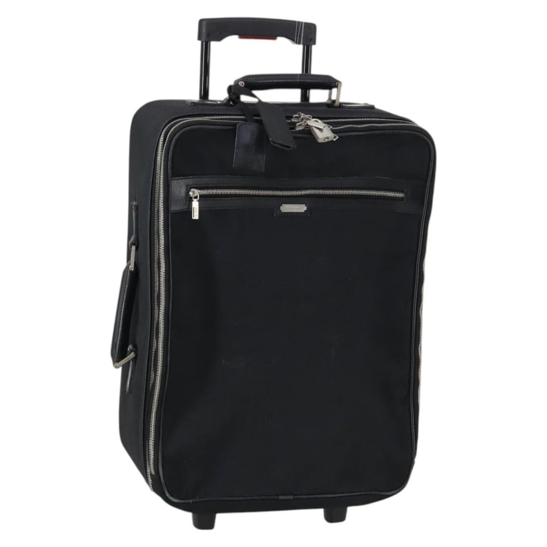 Salvatore Ferragamo Black Silver Canvas Suitcase Made in Italy: Salvatore Ferragamo Black Silver Canvas Suitcase Made in Italy This Salvatore Ferragamo suitcase combines elegance with practicality, featuring a sophisticated black and silver color scheme. Crafted i