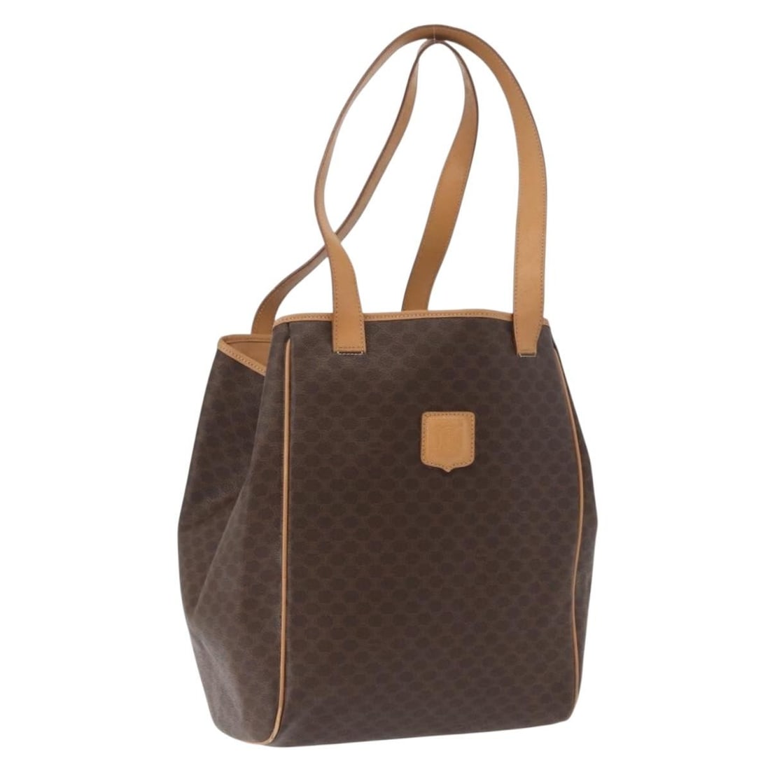 CELINE Macadam Tote Bag Brown PVC Leather and Canvas Italy: CELINE Macadam Tote Bag Brown PVC Leather and Canvas Italy Celine Macadam tote bag in brown Macadam canvas with PVC leather trim and gold-tone accents. Made in Italy, this women's tote is offered as t