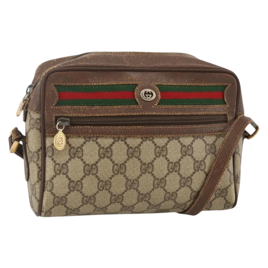 Gucci Sherry Line GG Supreme Shoulder Bag Beige Gold PVC Leather: Gucci Sherry Line GG Supreme Shoulder Bag Beige Gold PVC Leather Vintage Gucci shoulder bag from the GG Supreme Web Sherry Line in beige and gold PVC leather with GG canvas. Made in Italy, this women'