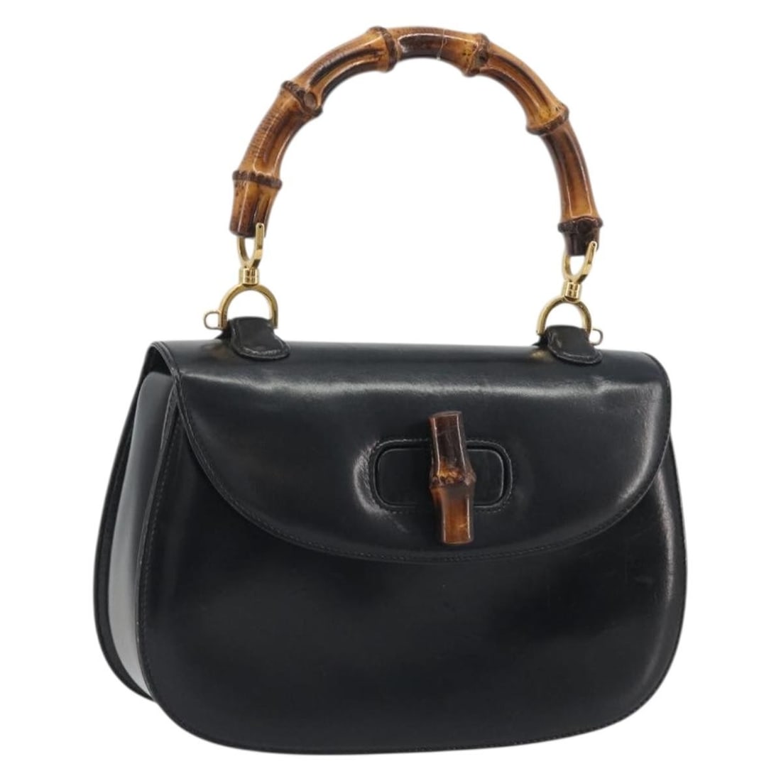 Gucci 000 2113 0633 Bamboo Leather Hand Bag Black Gold: Gucci 000 2113 0633 Bamboo Leather Hand Bag Black Gold Gucci bamboo handbag in black leather with gold-tone accents, made in Italy. This women's handbag is offered as the item only, without the origin
