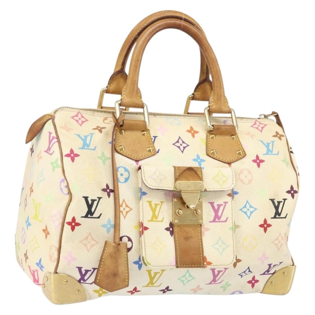 Louis Vuitton Speedy 30 M92643 Monogram Multicolor Hand Bag White Bron: Louis Vuitton Speedy 30 M92643 Monogram Multicolor Hand Bag White Bron Louis Vuitton Speedy 30 handbag in white and bron Monogram Multicolor canvas. This women's handbag is made in France and includes