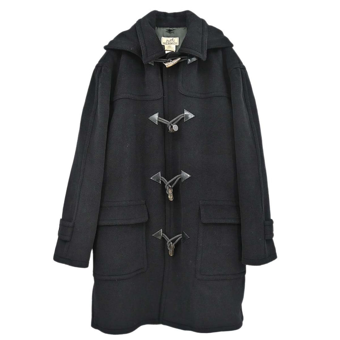 Hermes black wool long coat size 52 with toggle closure (1 of 18)