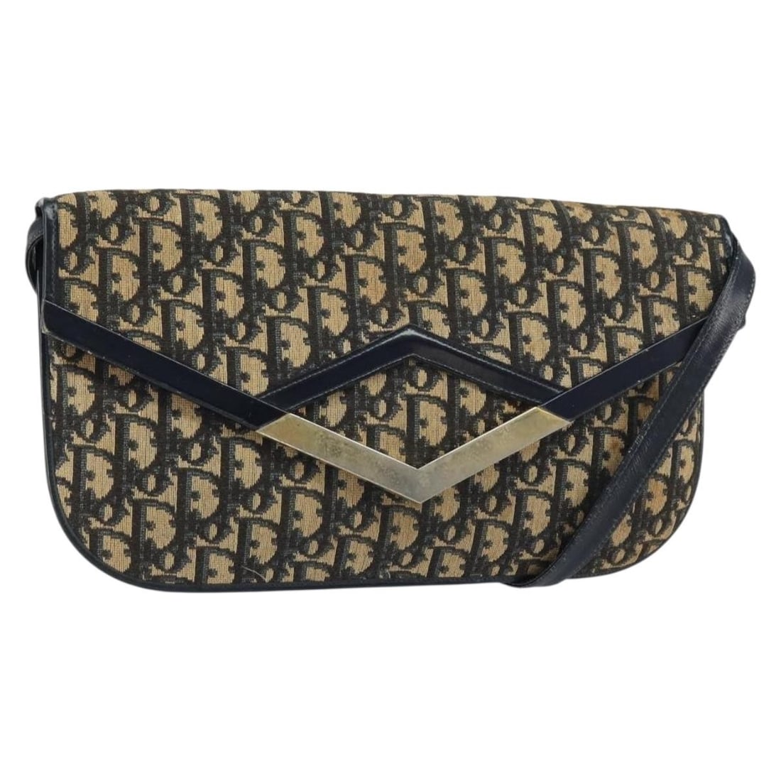 Dior Trotter Canvas Navy Gold Shoulder Bag with Aftermarket Lock: Dior Trotter Canvas Navy Gold Shoulder Bag with Aftermarket Lock This Christian Dior Trotter Canvas shoulder bag features a navy and gold color scheme and is crafted from signature Trotter canvas. Mad