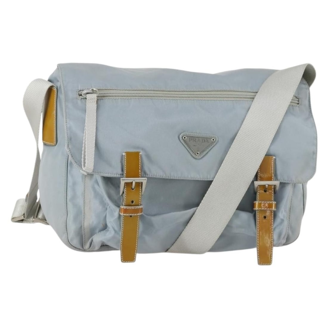 Prada blue nylon women s shoulder bag silver trim Italy: Prada blue nylon women s shoulder bag silver trim Italy This PRADA shoulder bag is crafted from durable nylon in blue and silver tones. Designed for women, it features an adjustable shoulder strap and