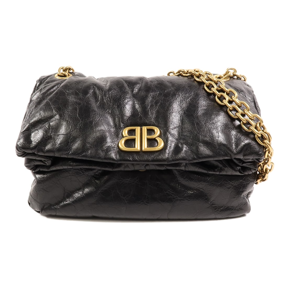 Balenciaga Monaco Small Shoulder Bag Black Calfskin Chain 765966: Balenciaga Monaco Small Shoulder Bag Black Calfskin Chain 765966 Balenciaga Monaco Small Chain Shoulder Bag in black calfskin leather with gold-tone hardware. This model 765966 features a chain should