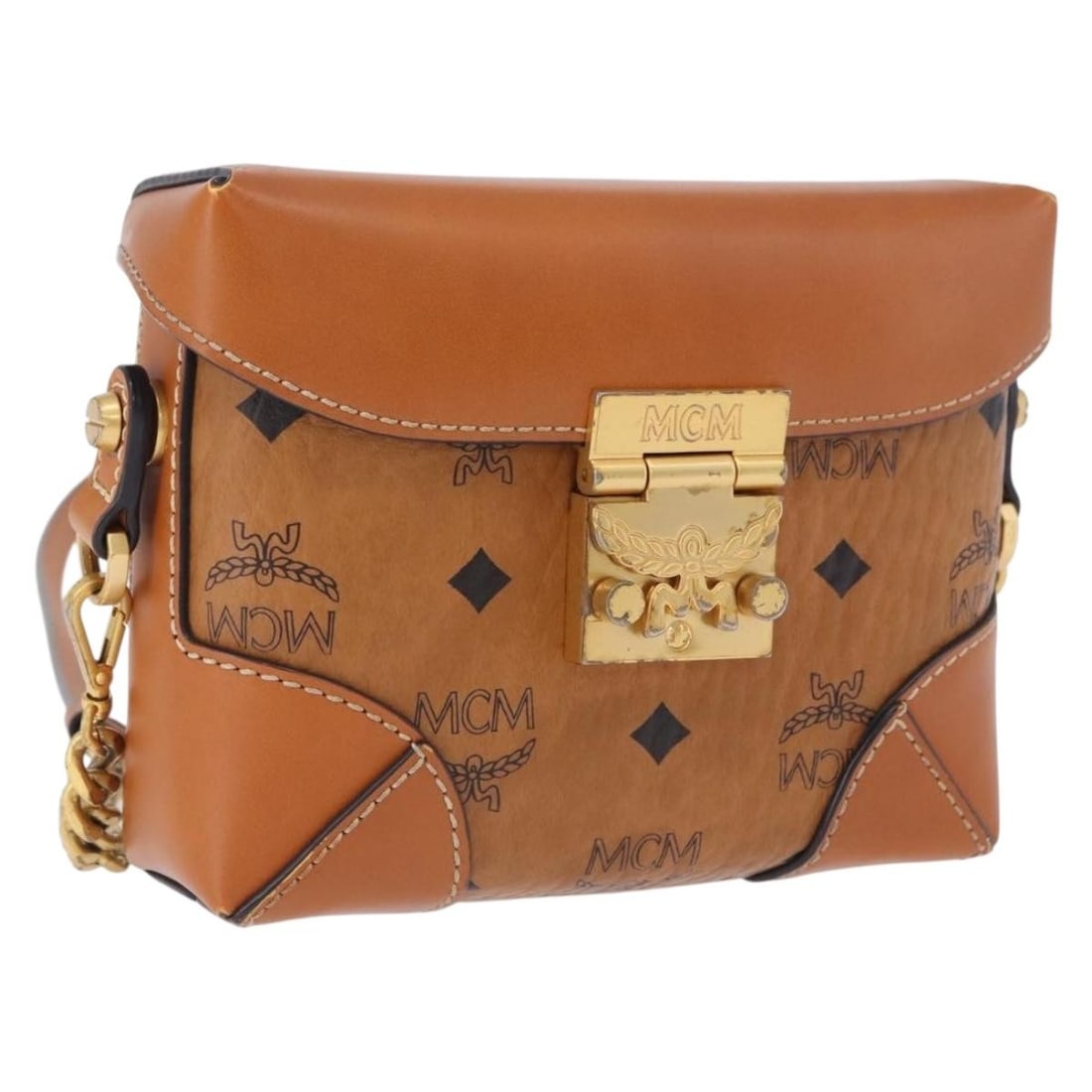 MCM Vicetos PVC Leather Shoulder Bag Brown Gold Tone (1 of 18)