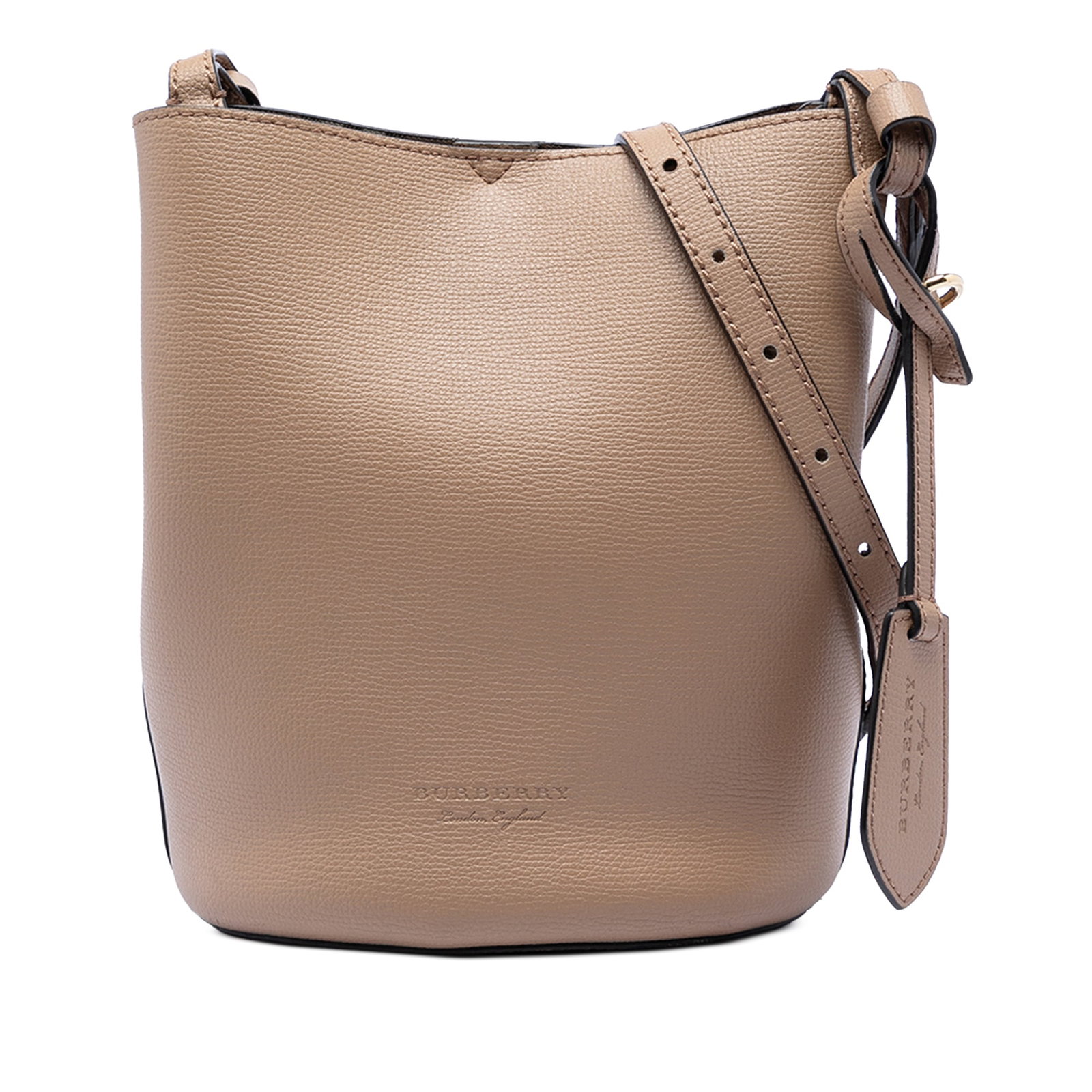 Burberry Lorne leather bucket bag brown Italy: Burberry Lorne leather bucket bag brown Italy This Burberry Leather Lorne Bucket Bag features a brown leather body with an adjustable flat leather shoulder strap and an open top secured by a magnetic 