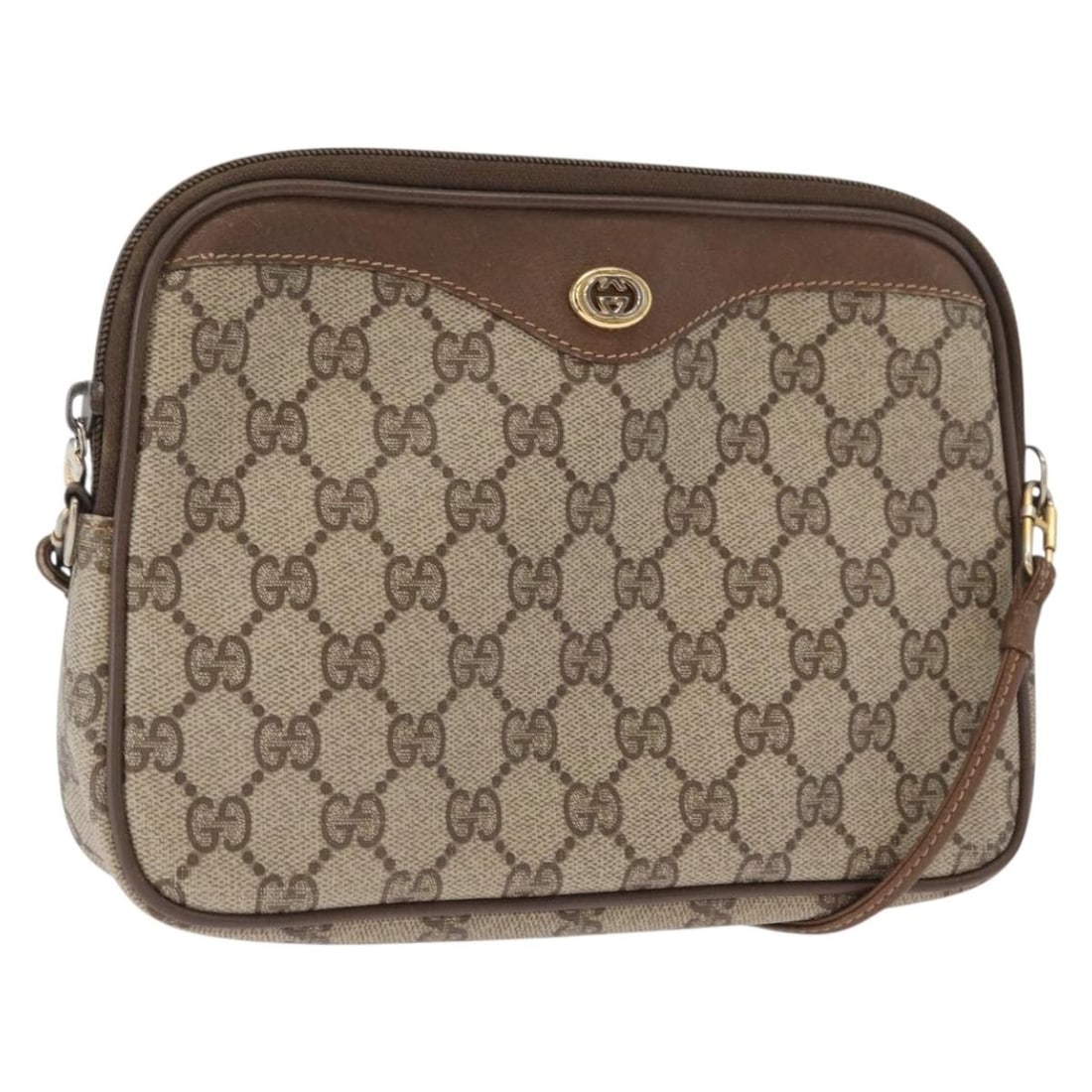 Gucci 56 02 068 GG Supreme PVC Leather Shoulder Bag Beige Gold: Gucci 56 02 068 GG Supreme PVC Leather Shoulder Bag Beige Gold Authentic Gucci GG Supreme shoulder bag in beige and gold PVC leather with GG canvas. This women's shoulder bag is made in Italy and feat