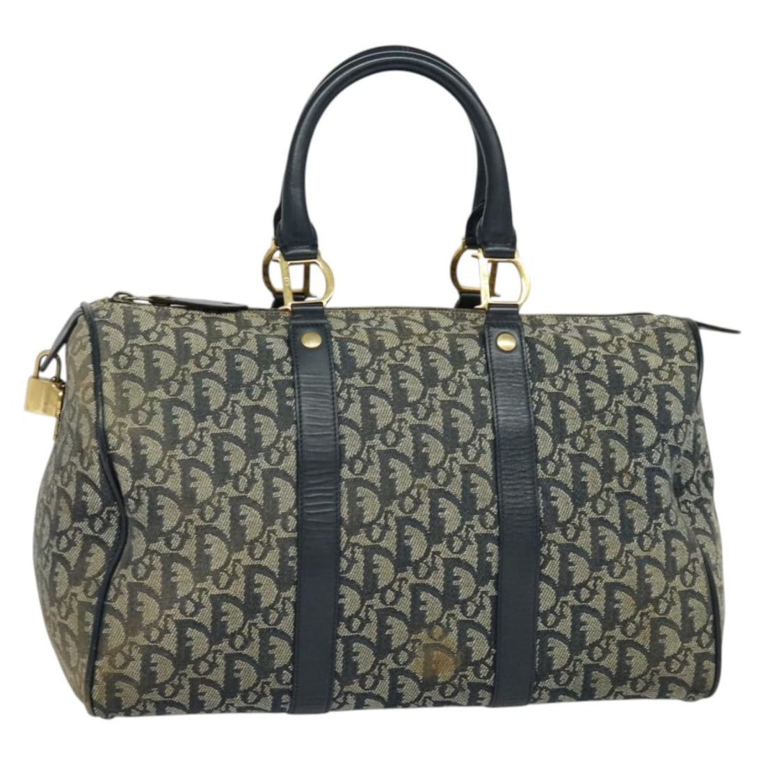 Christian Dior Navy Gold Trotter Canvas Boston Bag Auth Italy: Christian Dior Navy Gold Trotter Canvas Boston Bag Auth Italy Elevate your accessory collection with this authentic Christian Dior Trotter Canvas Boston Bag, featuring a stylish navy and gold color co