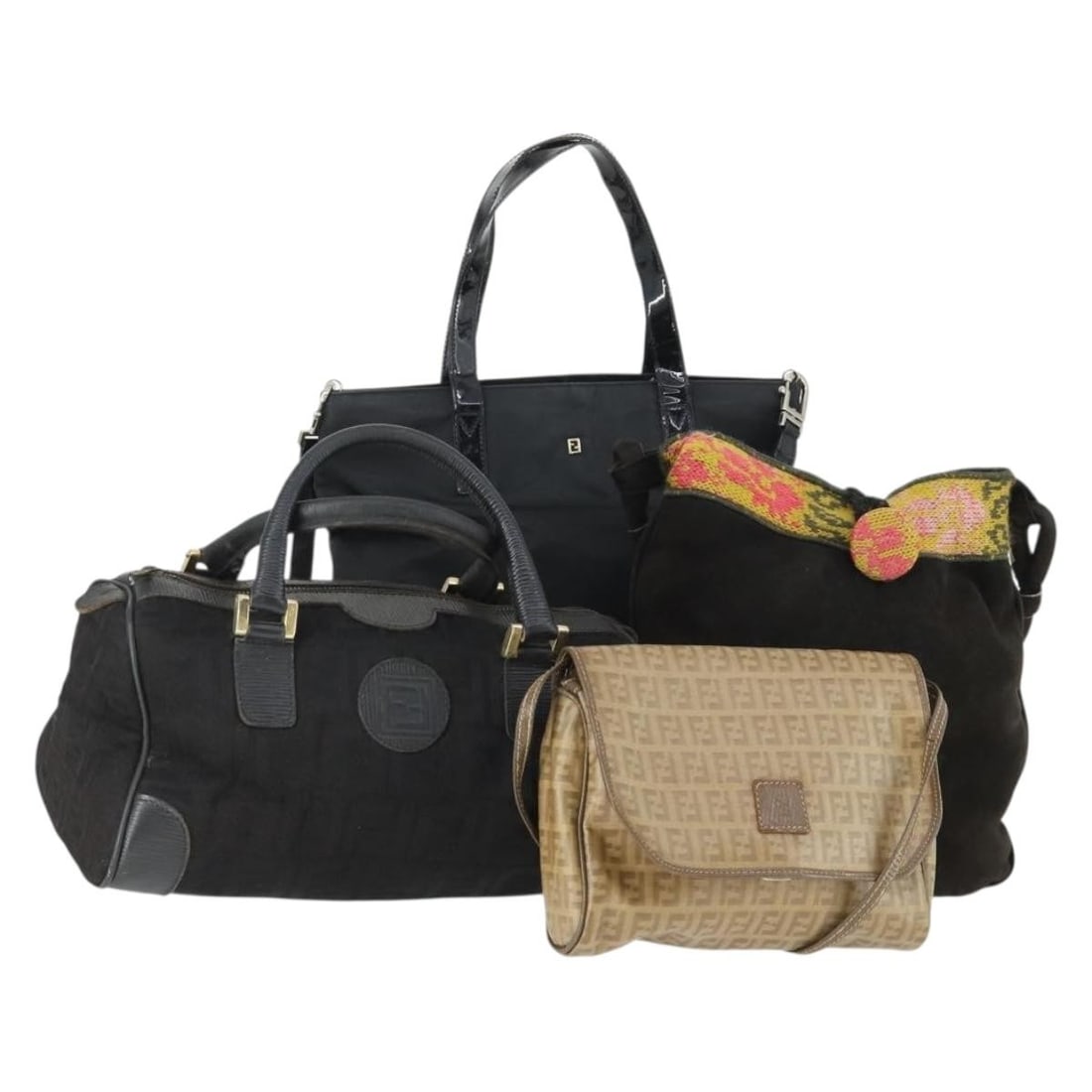 FENDI Zucchino Zucca nylon handbag 2 piece bundle black brown: FENDI Zucchino Zucca nylon handbag 2 piece bundle black brown Set of two Fendi Zucchino Zucca handbags in black and brown, made in Italy from nylon and Zucchino canvas with leather trim. This bundle i