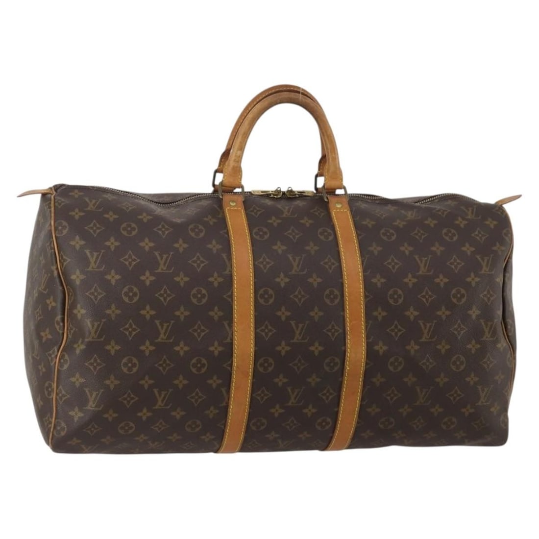 Louis Vuitton M41424 Keepall 55 Monogram Canvas Boston Bag: Louis Vuitton M41424 Keepall 55 Monogram Canvas Boston Bag Louis Vuitton Keepall 55 Boston bag in Monogram canvas, model M41424, made in France. This heavily used bag shows visible wear throughout, in