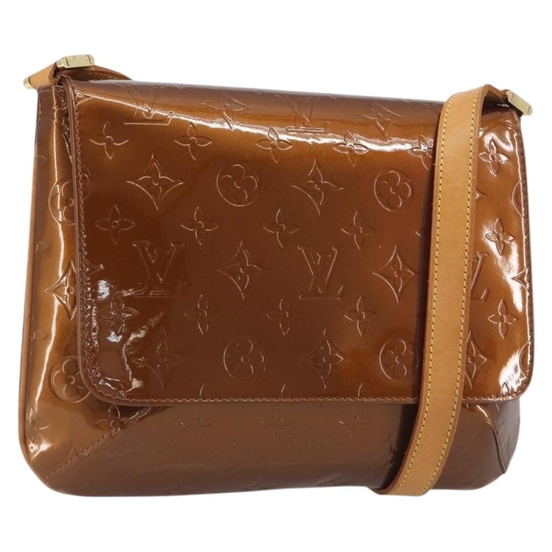 Louis Vuitton Thompson Street Shoulder Bag Bronze Vernis Patent Leather M91124: Louis Vuitton Thompson Street Shoulder Bag Bronze Vernis Patent Leather M91124 Louis Vuitton Thompson Street shoulder bag in bronze Monogram Vernis patent leather. This women's bag is made in Spain an
