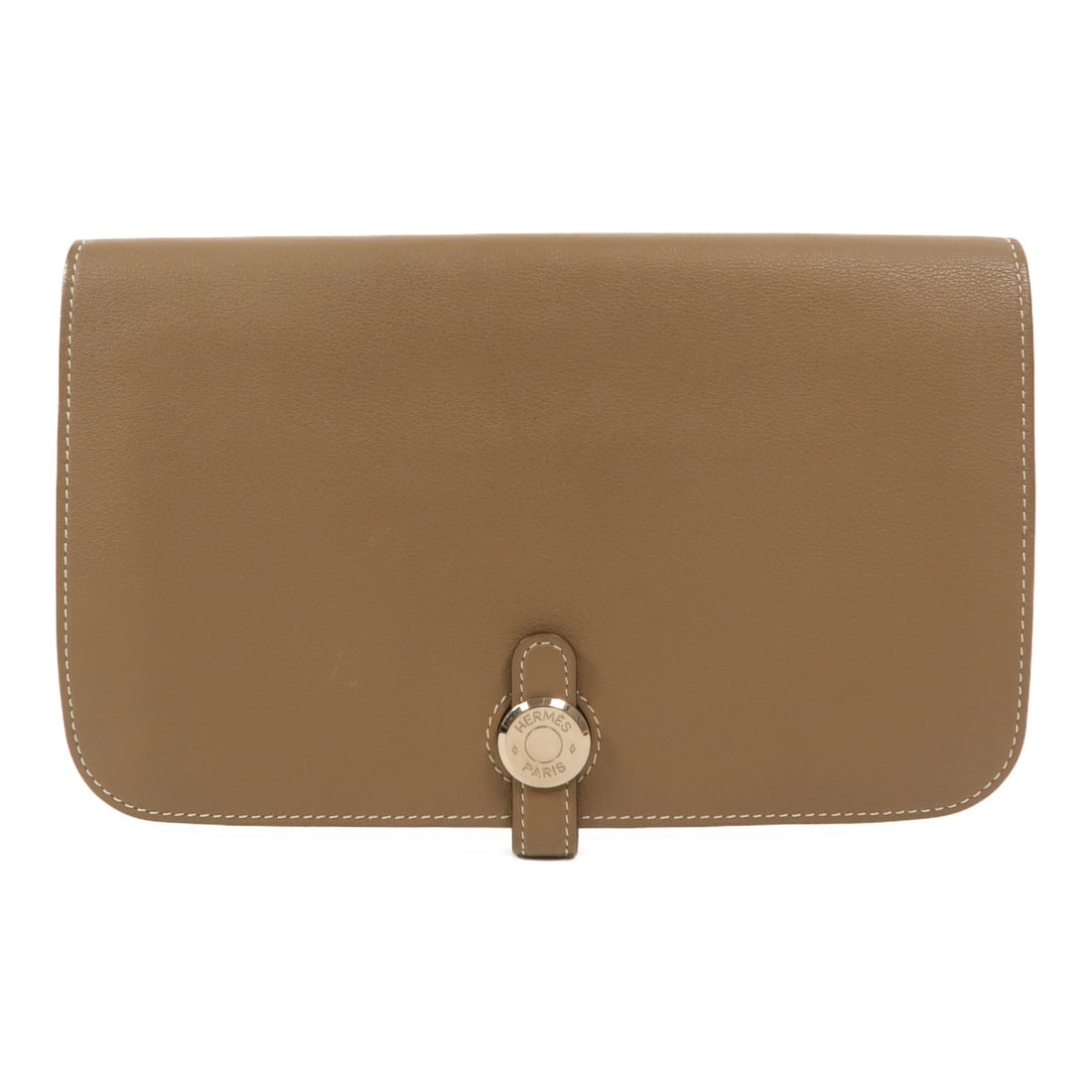 Hermes Dogon MM bifold long wallet Etoupe Swift calfskin: Hermes Dogon MM bifold long wallet Etoupe Swift calfskin Hermes Dogon MM long wallet in Veau Swift leather with palladium-tone hardware. This bifold purse is made in France and comes in Etoupe gray. I