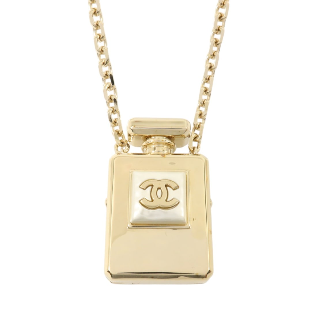 CHANEL B22s Pendant Necklace in Gold White PVC and Metal: CHANEL B22s Pendant Necklace in Gold White PVC and Metal Pendant necklace in gold and white PVC and metal with a long chain and pendant design. Includes a storage box. Condition is AB: Very Good. Spec