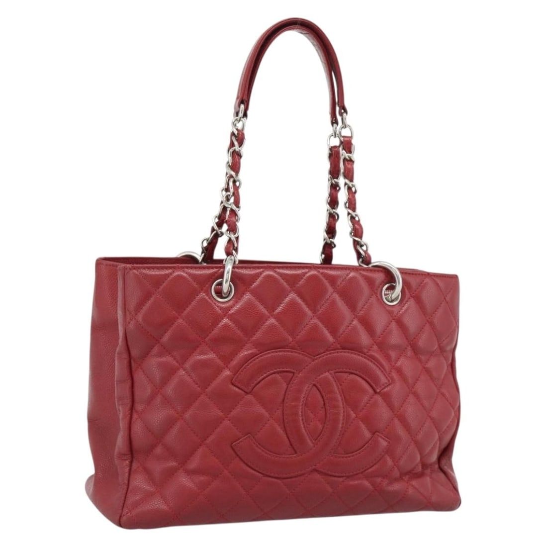 CHANEL Matelasse Red Caviar Skin Shoulder Bag Silver CC: CHANEL Matelasse Red Caviar Skin Shoulder Bag Silver CC Chanel Matelasse chain shoulder bag in red grained calfskin with silver-tone CC detailing. Made in Italy, this women's shoulder bag is offered a