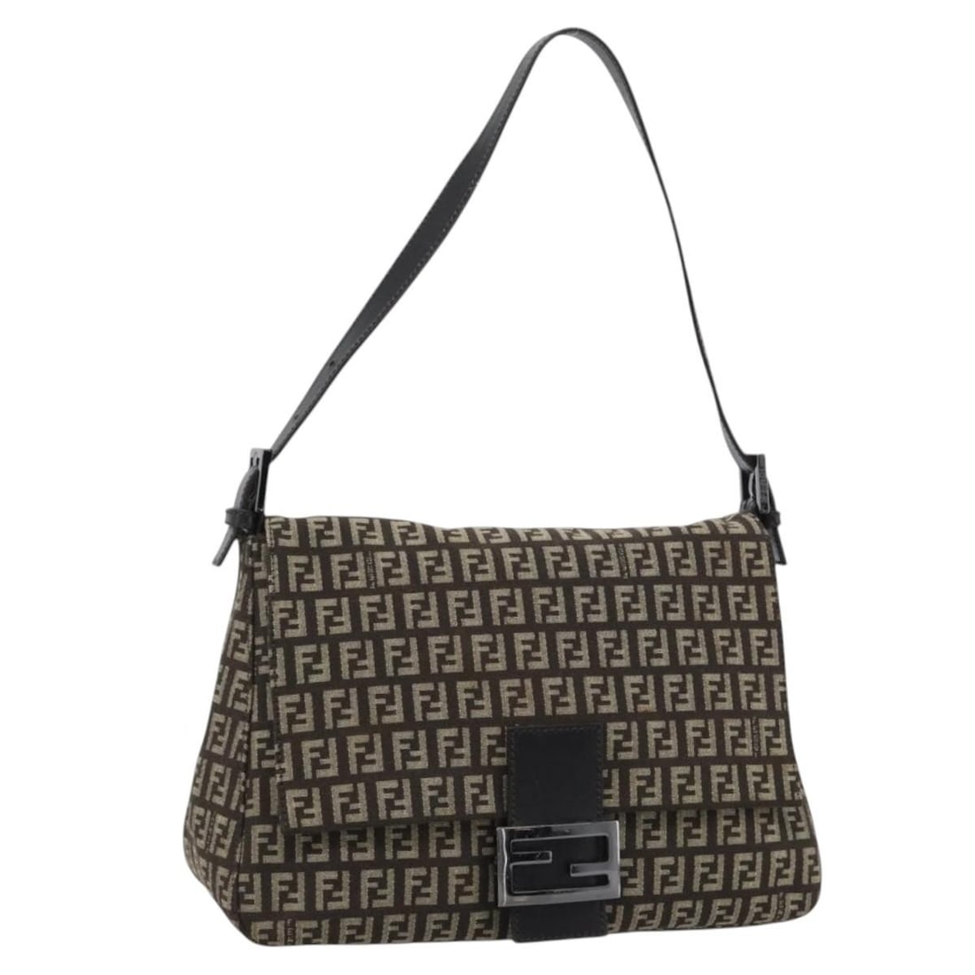 Fendi Mamma Baguette Shoulder Bag in Beige Silver Zucchino Canvas: Fendi Mamma Baguette Shoulder Bag in Beige Silver Zucchino Canvas Fendi Mamma Baguette shoulder bag in Zucchino canvas, presented in beige and silver. Made in Italy, this women's bag comes with a dust