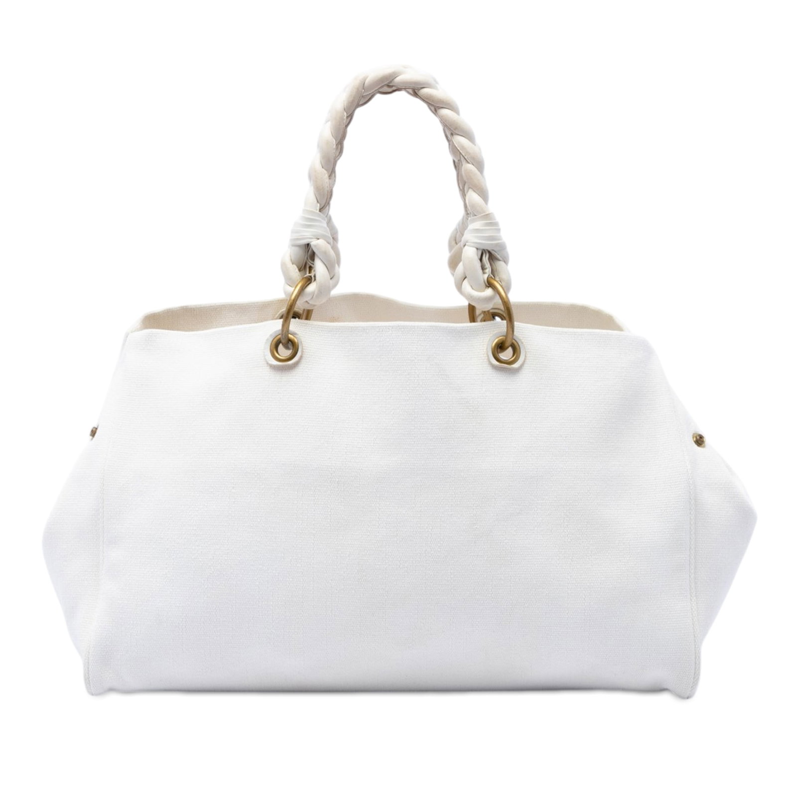 Bottega Veneta Canvas Braided Tote Bag White Fabric (1 of 6)