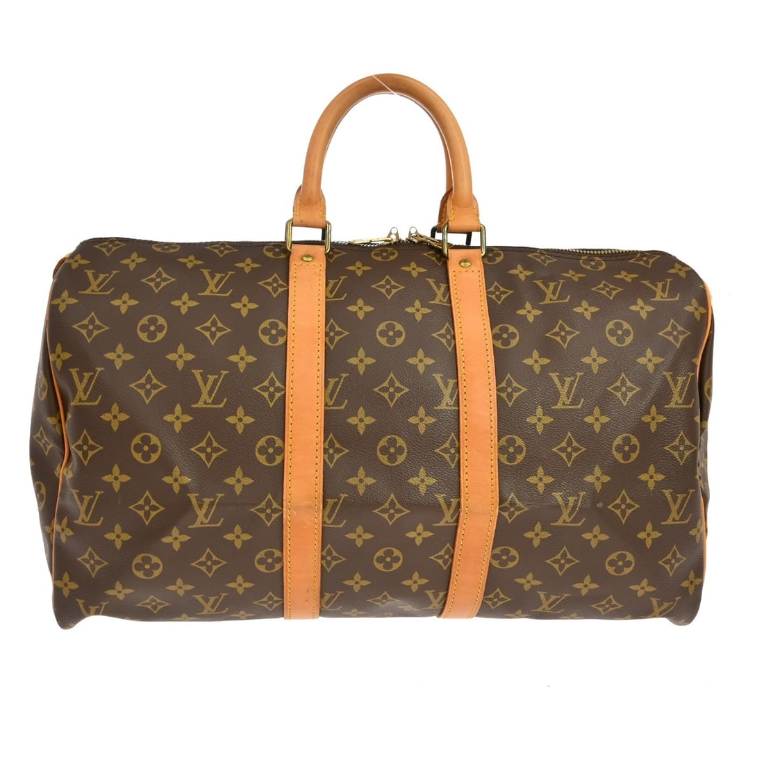 Louis Vuitton Keepall Monogram Canvas Travel Bag Brown: Louis Vuitton Keepall Monogram Canvas Travel Bag Brown Louis Vuitton Keepall Monogram travel bag in brown canvas, designed for unisex use. Made in France, this Keepall features leather trim with a nat