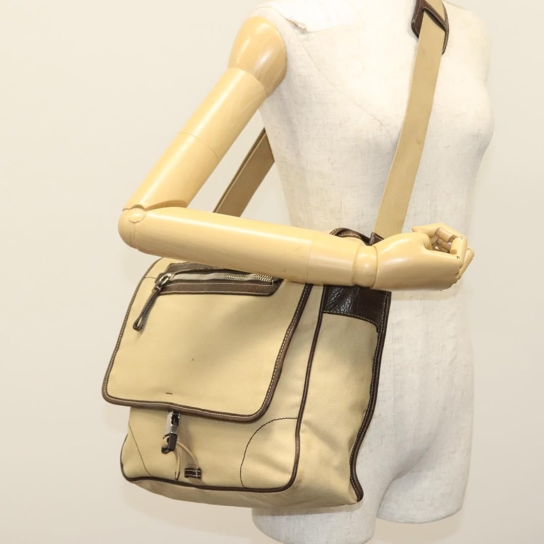 Prada Vintage Beige Canvas Shoulder Bag - 14