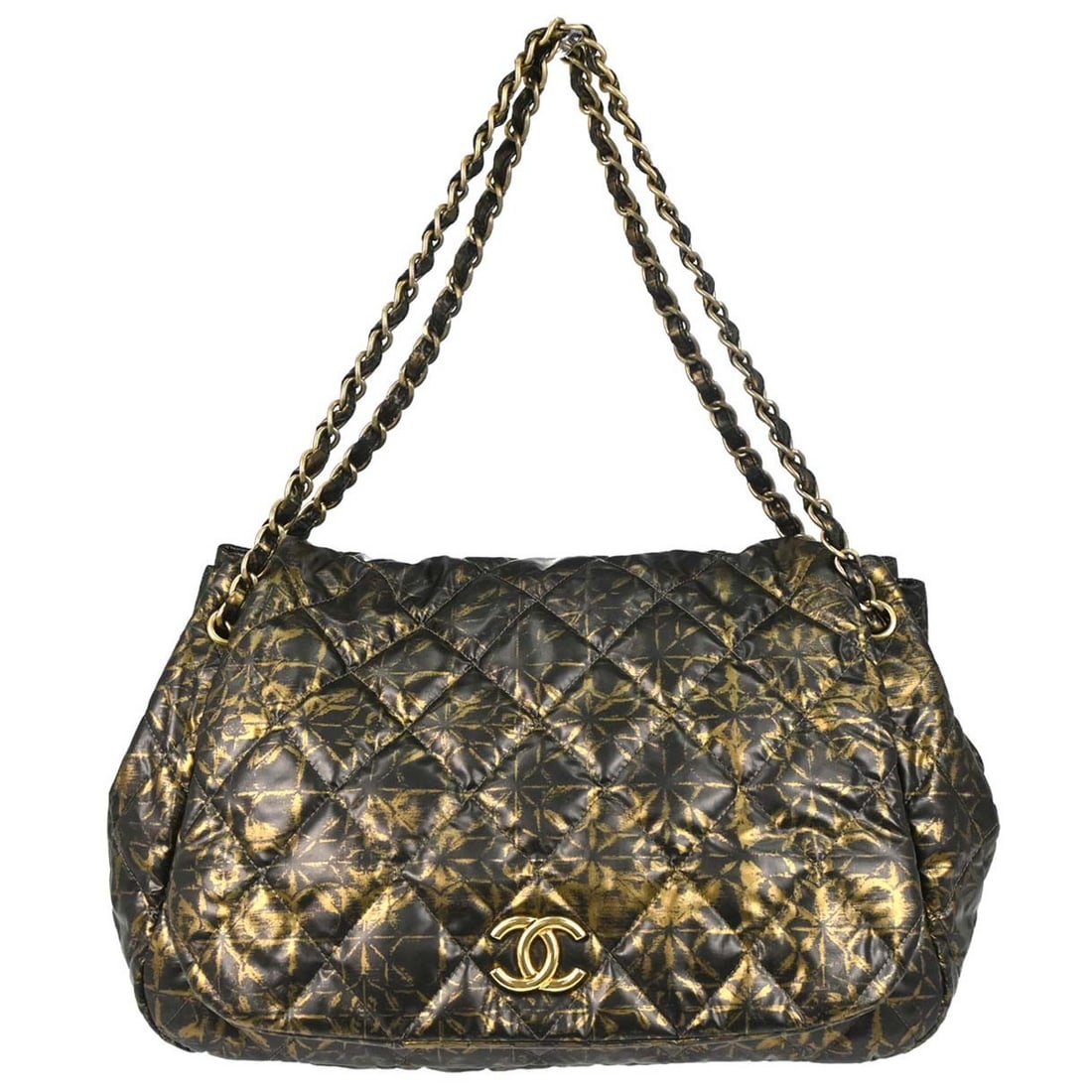 CHANEL Accordion Flap Shoulder Bag Black Printed Nylon (1 of 15)
