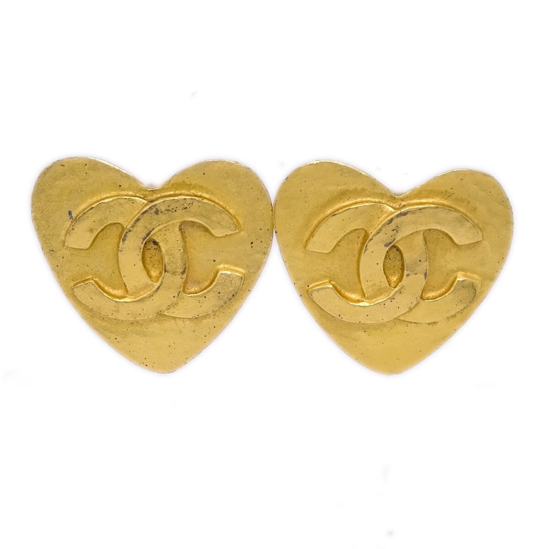 CHANEL 95P Heart Button Clip-On Earrings Gold-Plated (1 of 4)