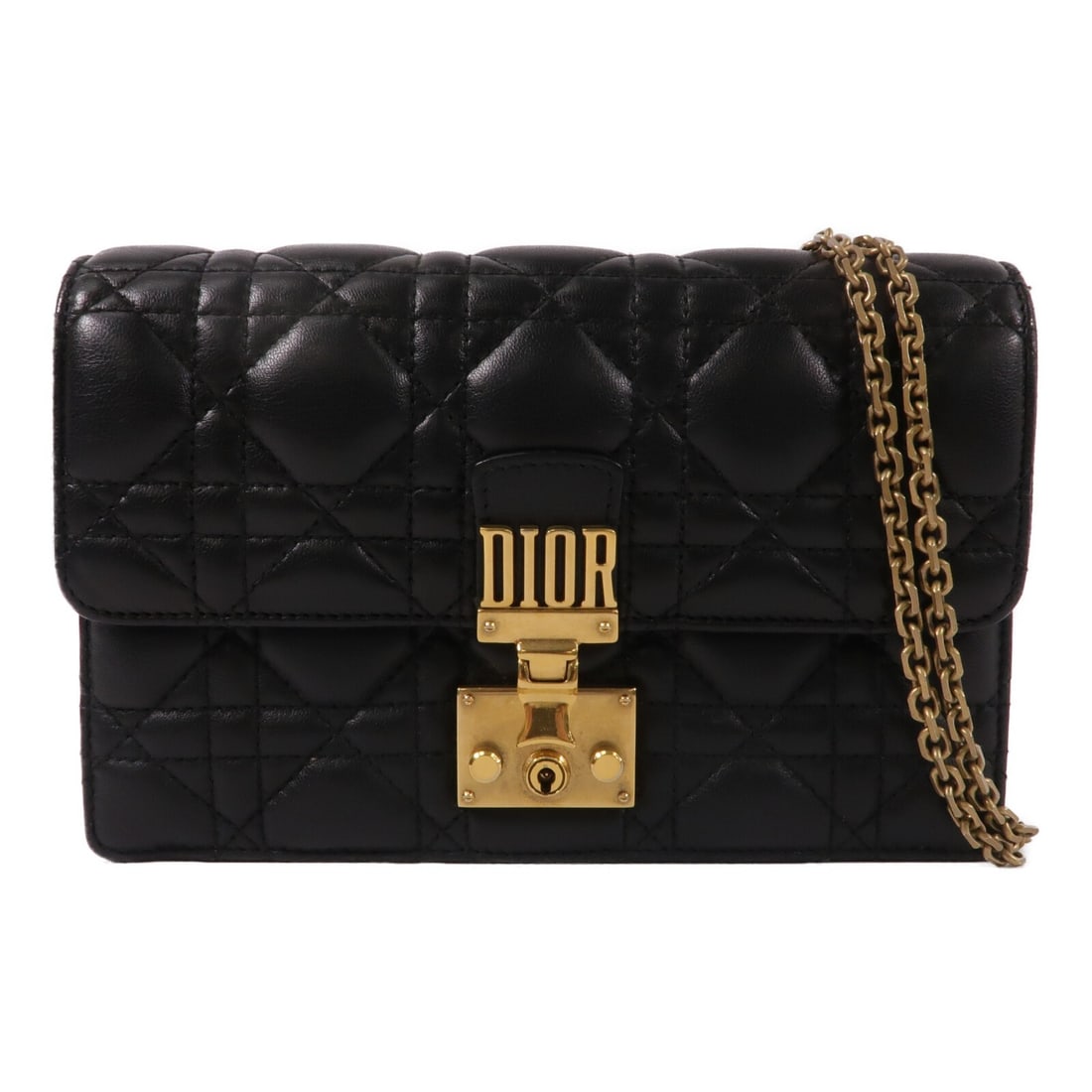 Dior Addict black lambskin wallet on chain shoulder bag: Dior Addict black lambskin wallet on chain shoulder bag Christian Dior Dior Addict wallet on chain shoulder bag crafted in black lambskin leather. This women's shoulder bag features the CD GHW design 