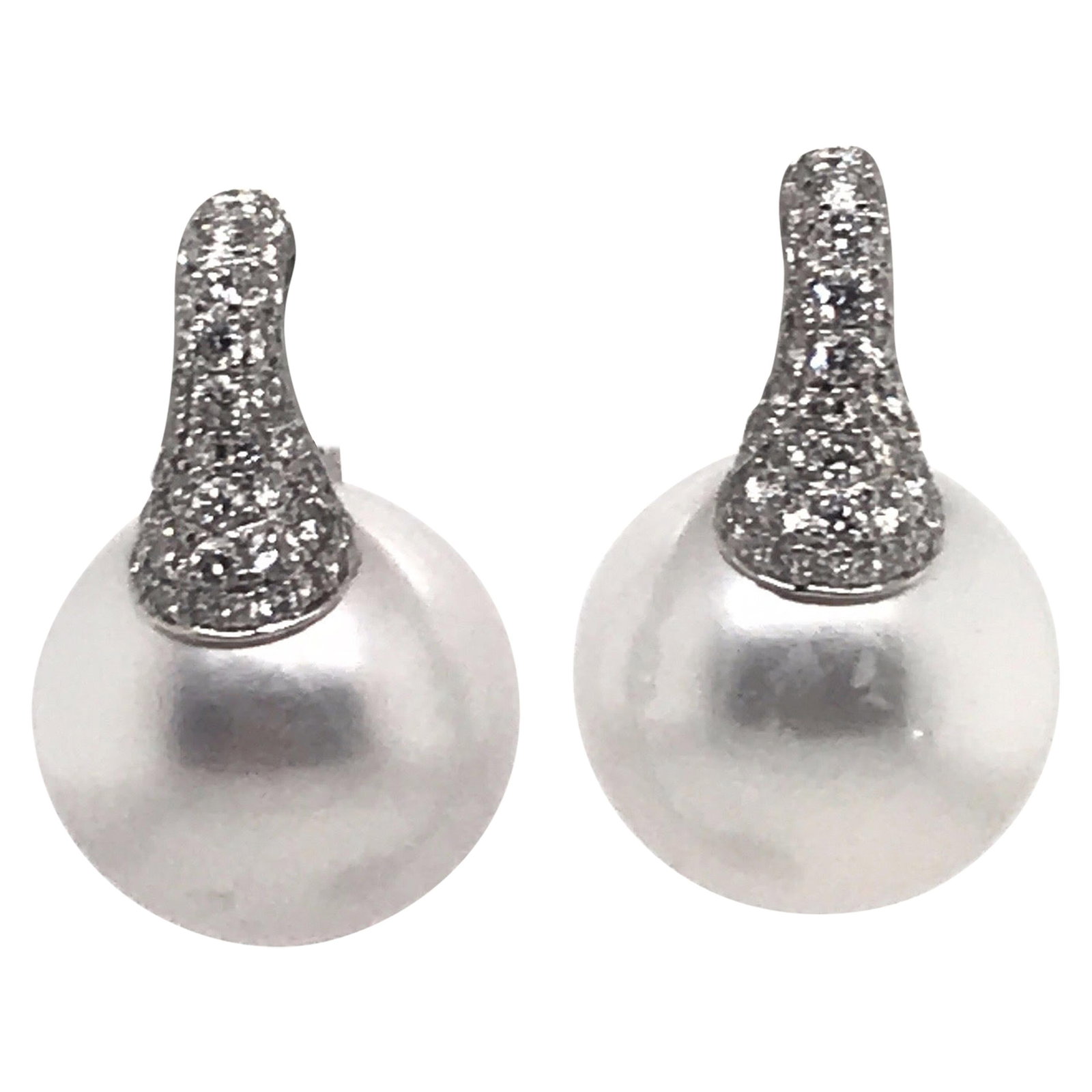Harbor Diamonds 18K White Gold Pearl Drop Earrings 0.79 Carat Diamonds (1 of 5)
