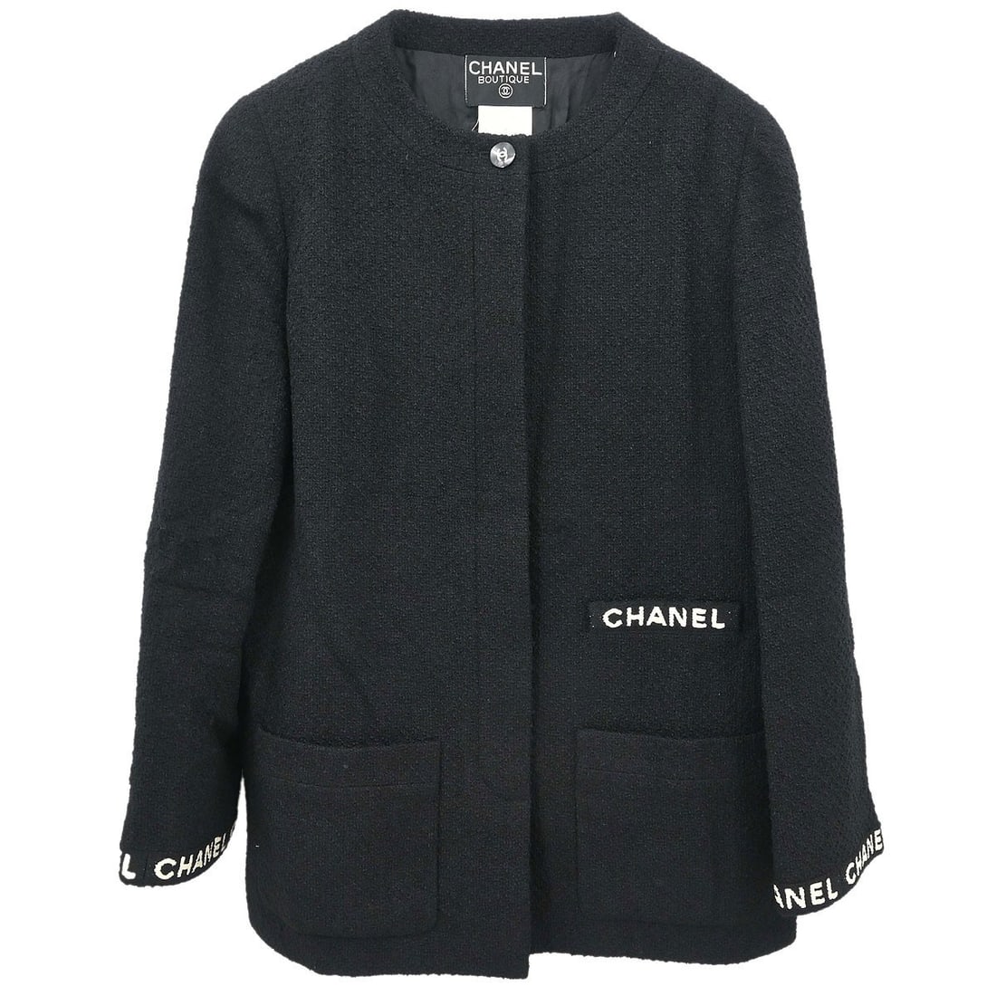 Vintage Chanel 95A collarless wool jacket black women's size 40 (1 of 18)