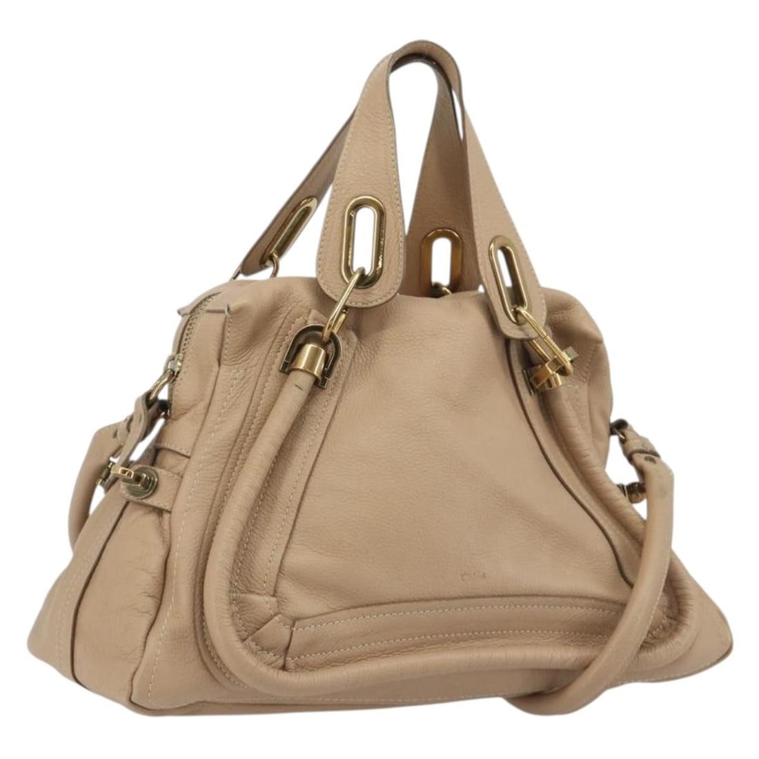 Chloe Paraty 2way Leather Handbag Beige Gold Tone Italy: Chloe Paraty 2way Leather Handbag Beige Gold Tone Italy Chloe Paraty 2-way handbag in beige leather with gold-tone accents. Made in Italy, this women's handbag includes both top handles and a shoulder
