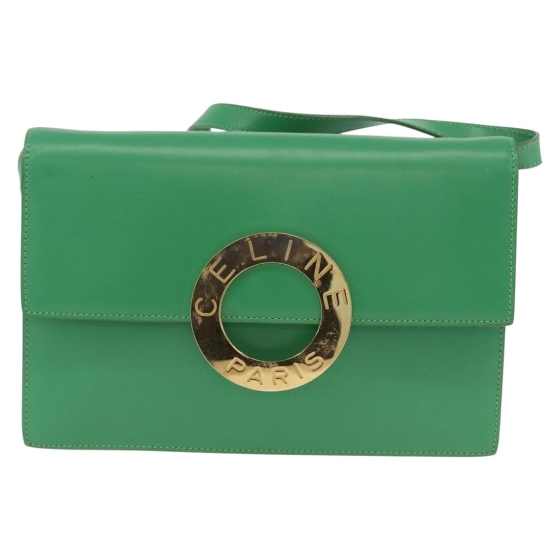 Celine Circle Logo green leather shoulder bag Italy: Celine Circle Logo green leather shoulder bag Italy This Celine Circle Logo Shoulder Bag is crafted from green leather and designed for women. It features the signature circle logo, a shoulder strap, 